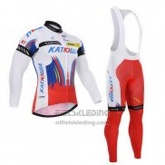 2015 Fietskleding Katusha Wit en Rood Lange Mouwen en Koersbroek