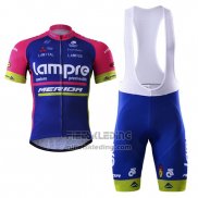 2017 Fietskleding Lampre Merida Blauw Korte Mouwen en Koersbroek