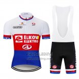 2019 Fietskleding Elkov Elektro Wit Rood Blauw Korte Mouwen en Koersbroek