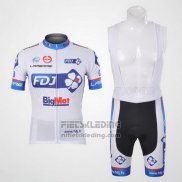 2012 Fietskleding FDJ Wit en Azuur Korte Mouwen en Koersbroek