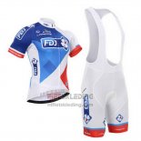 2015 Fietskleding FDJ Wit en Blauw Korte Mouwen en Koersbroek