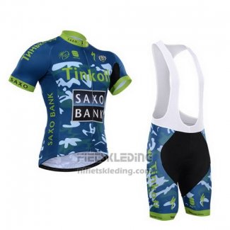 2015 Fietskleding Tinkoff Saxo Bank Azuur en Blauw Korte Mouwen en Koersbroek