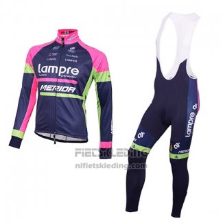 2016 Fietskleding Lampre Blauw en Roze Lange Mouwen en Koersbroek