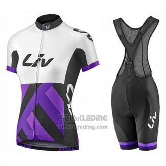 2017 Fietskleding Vrouw Liv Race Day Wit en Violet Korte Mouwen en Koersbroek