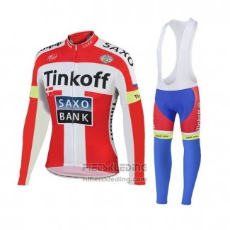 2018 Fietskleding Tinkoff Saxo Bank Rood Wit Lange Mouwen en Koersbroek