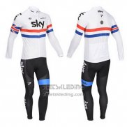 2013 Fietskleding Sky Kampioen Regno Unito Wit Lange Mouwen en Koersbroek