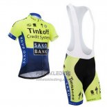 2014 Fietskleding Tinkoff Saxo Bank Blauw en Groen Korte Mouwen en Koersbroek