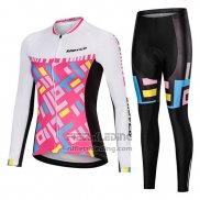 2019 Fietskleding Vrouw Mieyco Wit Roze Lange Mouwen en Koersbroek