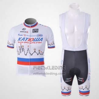 2010 Fietskleding Katusha Wit Korte Mouwen en Koersbroek