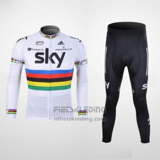 2012 Fietskleding Sky UCI Wereldkampioen Zwart en Wit Lange Mouwen en Koersbroek