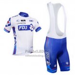 2013 Fietskleding FDJ Wit en Azuur Korte Mouwen en Koersbroek