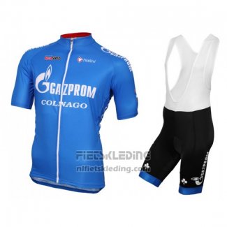 2016 Fietskleding Gazprom Rusvelo Colnago Blauw en Wit Korte Mouwen en Koersbroek