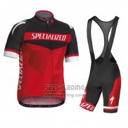 2016 Fietskleding Specialized Zwart en Rood Korte Mouwen en Koersbroek