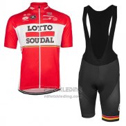 2017 Fietskleding Lotto Soudal Rood Korte Mouwen en Koersbroek