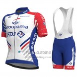 2018 Fietskleding Groupama FDJ PRS Wit en Blauw Korte Mouwen en Koersbroek