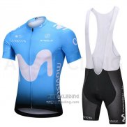 2018 Fietskleding Movistar Blauw Korte Mouwen en Koersbroek