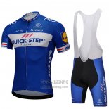 2018 Fietskleding UCI Wereldkampioen Quick Step Floors Blauw Korte Mouwen en Koersbroek