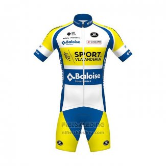 2021 Fietskleding Sport Vlaanderen-baloise Blauw Wit Geel Korte Mouwen en Koersbroek