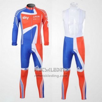 2012 Fietskleding Sky Kampioen Regno Unito Oranje en Blauw Lange Mouwen en Koersbroek