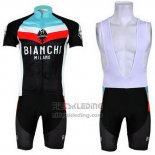 2013 Fietskleding Bianchi Zwart en Lichtblauw Korte Mouwen en Koersbroek