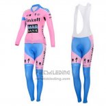 2015 Fietskleding Vrouw Saxo Bank Fuchsia Lange Mouwen en Koersbroek