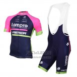 2016 Fietskleding Lampre Blauw en Roze Korte Mouwen en Koersbroek