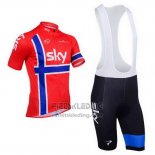 2013 Fietskleding Sky Kampioen Noorwegen Blauw en Rood Korte Mouwen en Koersbroek