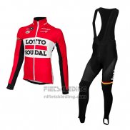 2015 Fietskleding Lotto Soudal Rood en Zwart Lange Mouwen en Koersbroek