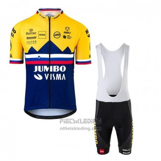 2020 Fietskleding Jumbo Visma Geel Blauw Korte Mouwen en Koersbroek