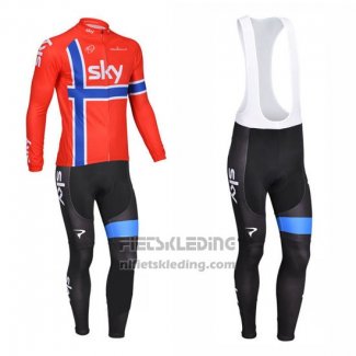 2013 Fietskleding Sky Kampioen Noorwegen Blauw en Rood Lange Mouwen en Koersbroek