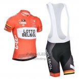 2014 Fietskleding Lotto Belisol Oranje Korte Mouwen en Koersbroek