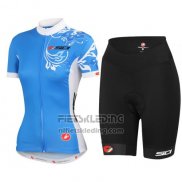 2016 Fietskleding Castelli Wit en Blauw Korte Mouwen en Koersbroek