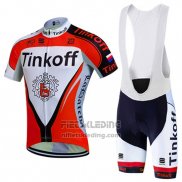 2016 Fietskleding Tinkoff Rood en Wit Korte Mouwen en Koersbroek