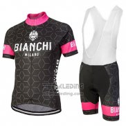 2018 Fietskleding Bianchi Nevola Zwart en Roze Korte Mouwen en Koersbroek