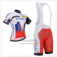 2018 Fietskleding Katusha Wit Blauw Rood Korte Mouwen en Koersbroek