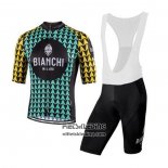 2020 Fietskleding Bianchi Zwart Blauw Geel Korte Mouwen en Koersbroek