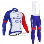 2021 Fietskleding Groupama-FDJ Blauw Wit Rood Lange Mouwen en Koersbroek