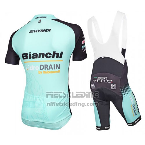 2016 Fietskleding Bianchi Mtb Zwart en Lichtblauw Korte Mouwen en Koersbroek