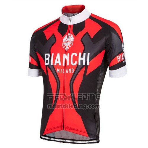 2016 Fietskleding Bianchi Zwart en Rood Korte Mouwen en Koersbroek