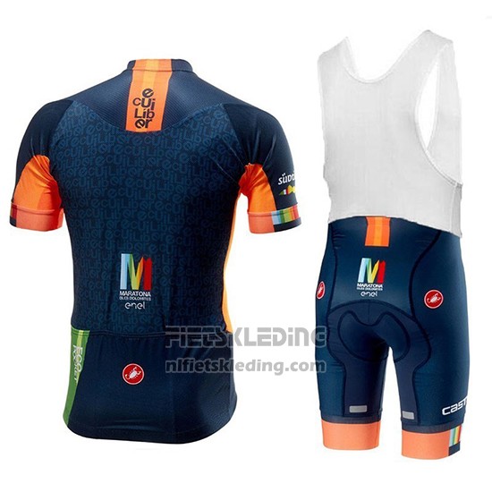2018 Fietskleding Castelli Maratona Dles Dolomites-Enel Blauw Oranje Korte Mouwen en Koersbroek