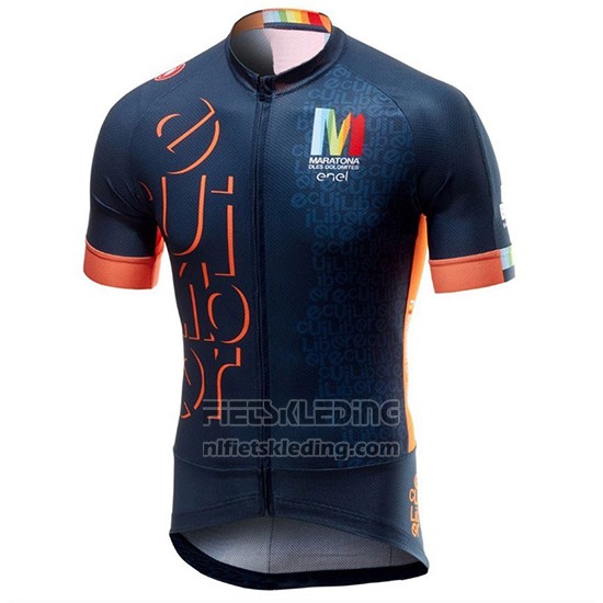 2018 Fietskleding Castelli Maratona Dles Dolomites-Enel Blauw Oranje Korte Mouwen en Koersbroek