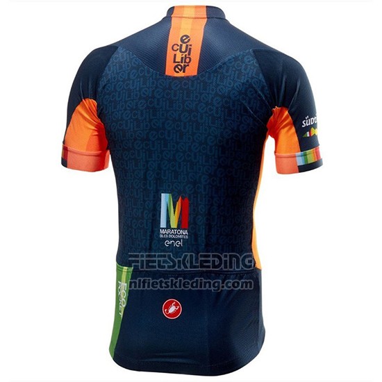 2018 Fietskleding Castelli Maratona Dles Dolomites-Enel Blauw Oranje Korte Mouwen en Koersbroek