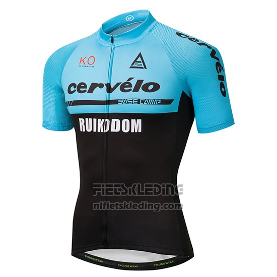 2018 Fietskleding Cervelo Blauw en Zwart Korte Mouwen en Koersbroek