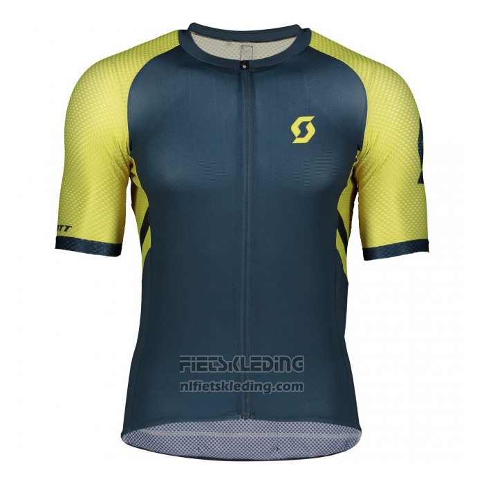 2021 Fietskleding Scott Geel Donker Blauw Korte Mouwen en Koersbroek