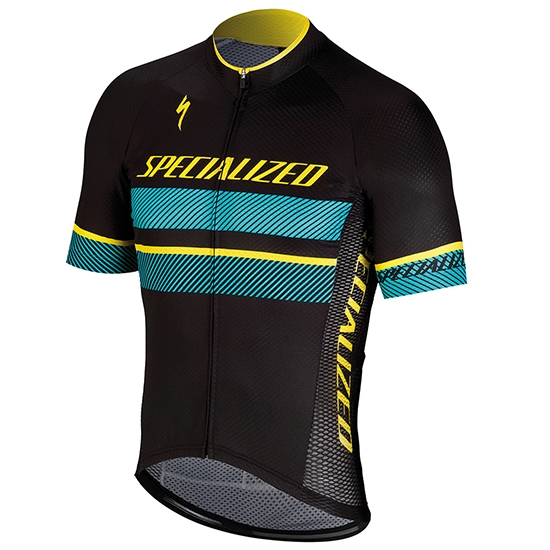 2018 Fietskleding Specialized Zwart Blauw Geel Korte Mouwen en Koersbroek