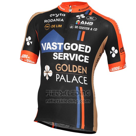 2015 Fietskleding Vastgoedservice Golden Palace Zwart en Oranje Korte Mouwen en Koersbroek