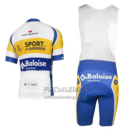 2016 Fietskleding Sport Vlaanderen Baloise Wit en Geel Korte Mouwen en Koersbroek