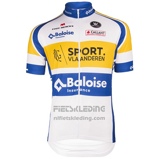 2016 Fietskleding Sport Vlaanderen Baloise Wit en Geel Korte Mouwen en Koersbroek