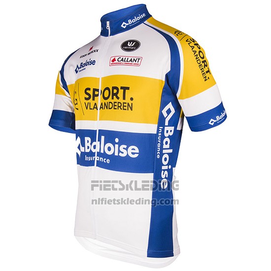 2016 Fietskleding Sport Vlaanderen Baloise Wit en Geel Korte Mouwen en Koersbroek