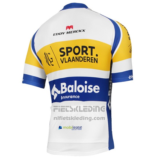 2016 Fietskleding Sport Vlaanderen Baloise Wit en Geel Korte Mouwen en Koersbroek